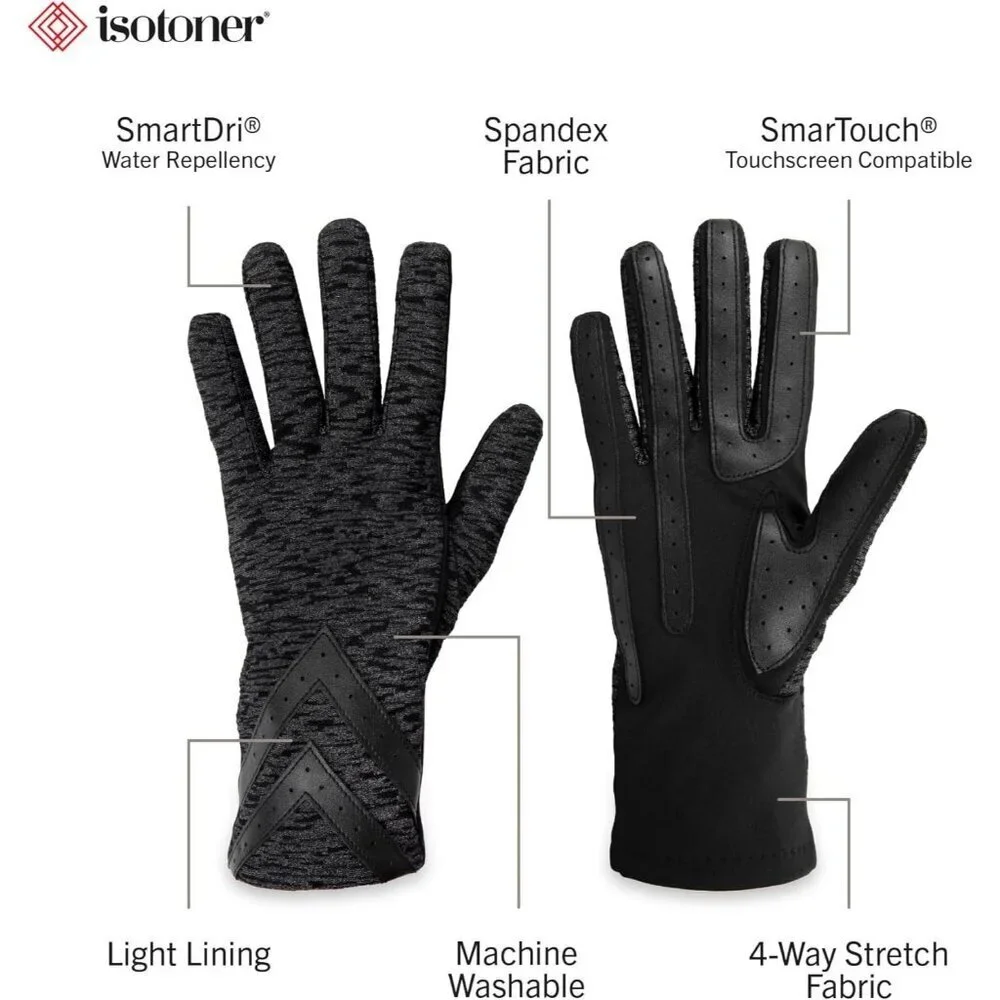 Women's Black Textured Spandex Gloves Warm Fleece Lined Chevron Touchscreen